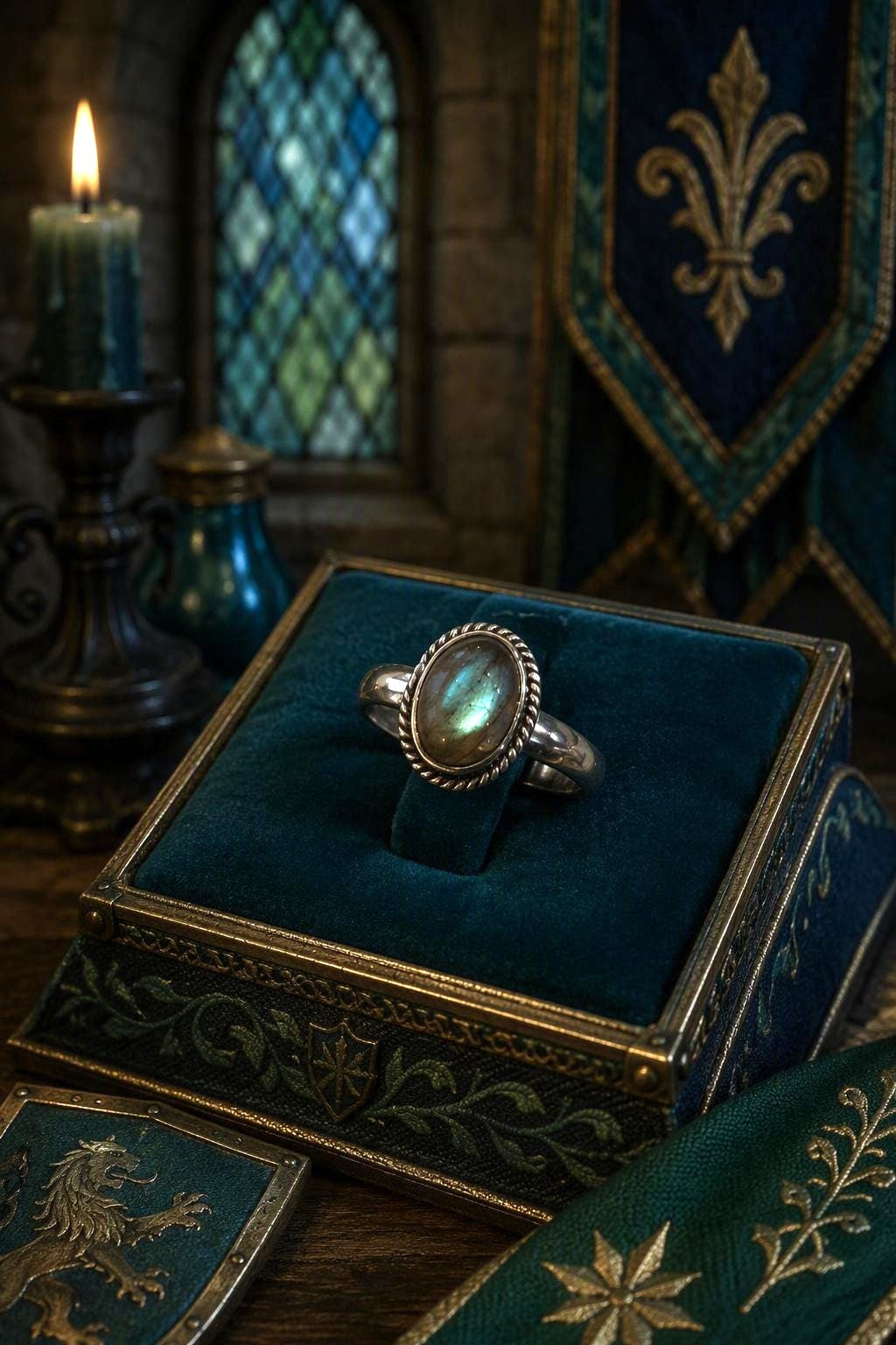 Bague en argent sertie d'une très belle labradorite ovale - NEW