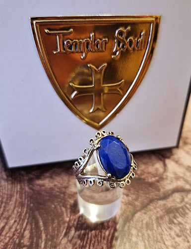 Bague en argent ajourée et lapis lazuli d'inspiration médiévale - NEW