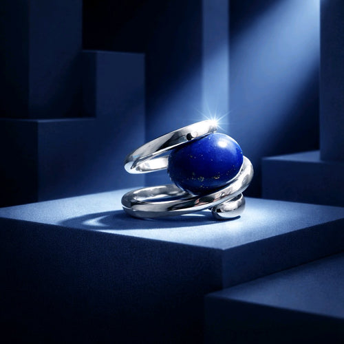Superbe bague moderne en argent et très beau lapis lazuli - Pièce unique - NEW