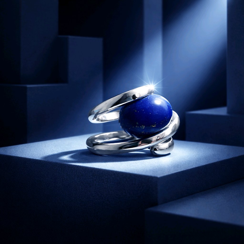 Superbe bague moderne en argent et très beau lapis lazuli - Pièce unique - NEW