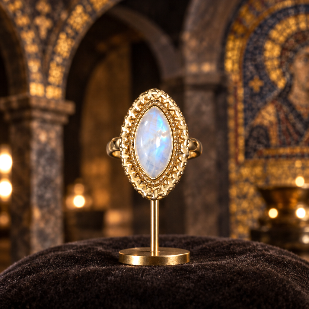 Bague Byzantine – Vermeil & Pierre de Lune – Éclat d'Orient