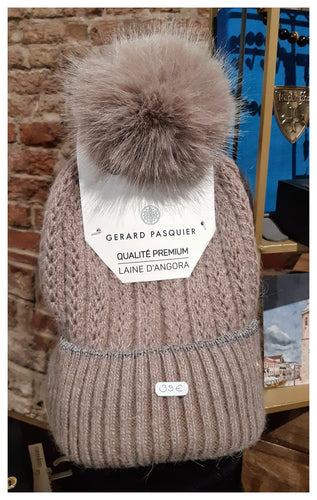 Bonnet douillet à pompon Gerard Pasquier beige ou noir - NEW