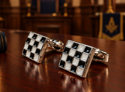 Boutons de manchette Damier Noir & Blanc - Inox & Émail