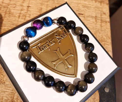 NEW - Bracelet raffiné d'obsidiennes 100% naturelles & œil de tigre teinté - Gamme luxe