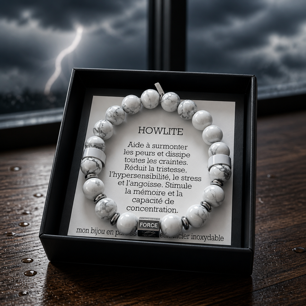 Bracelet masculin en Howlites 100% naturelles & acier inoxydable gravé - NEW