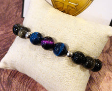 NEW - Bracelet raffiné d'obsidiennes 100% naturelles & œil de tigre teinté - Gamme luxe