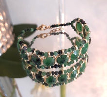 Superbe bracelet florentin en inox doré & agates vertes - NEW