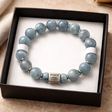 Bracelet masculin en aquamarines 100% naturelles & acier inoxydable gravé - NEW