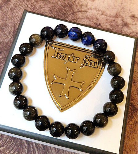 NEW - Bracelet raffiné d'obsidiennes 100% naturelles & œil de tigre teinté - Gamme luxe