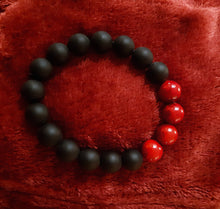 Bracelet racé en véritables onyx noirs & corail rouge naturel véritable - NEW