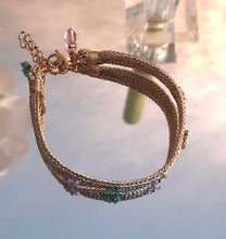 Joli bracelet tissage de fil doré & petites fleurs  - Gamme Florentine - NEW