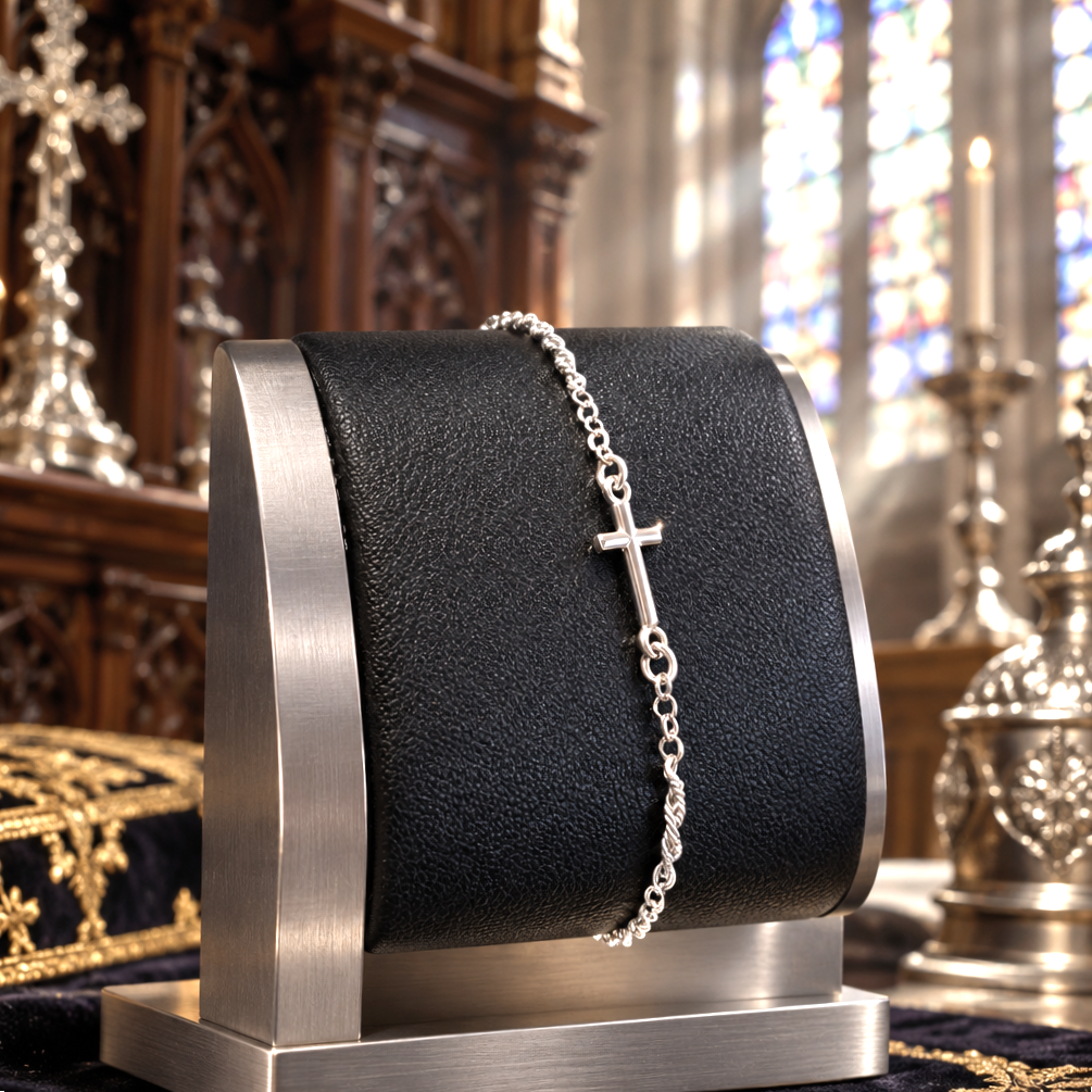 Bracelet croix & tresse d'argent 925 (parfait pour poignets fins)