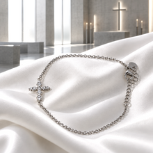 Bracelet Croix – Acier inoxydable argenté et Cristaux Blancs