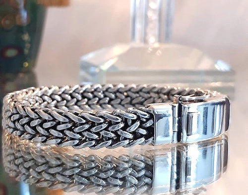 Splendide bracelet en argent 925 - Large maille finement tressée - Artisanal - NEW