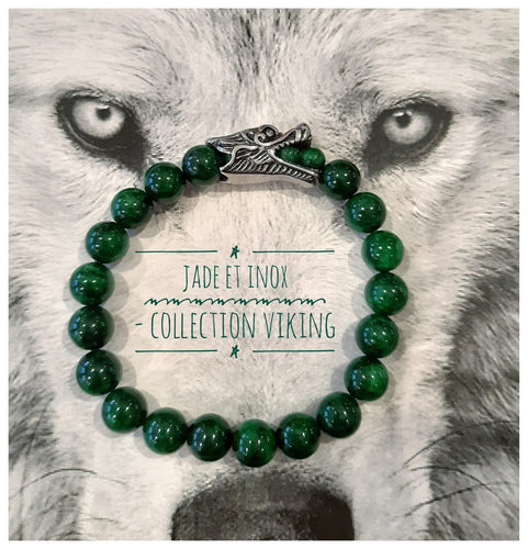 Bracelet Viking en jade naturelle & tête de dragon - NEW