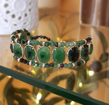 Superbe bracelet florentin en inox doré & agates vertes - NEW