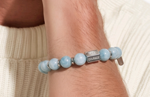 Bracelet masculin en aquamarines 100% naturelles & acier inoxydable gravé - NEW