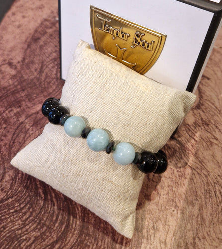 NEW - Bracelet raffiné de calcédoines & onyx noir 100% naturelles - Gamme luxe