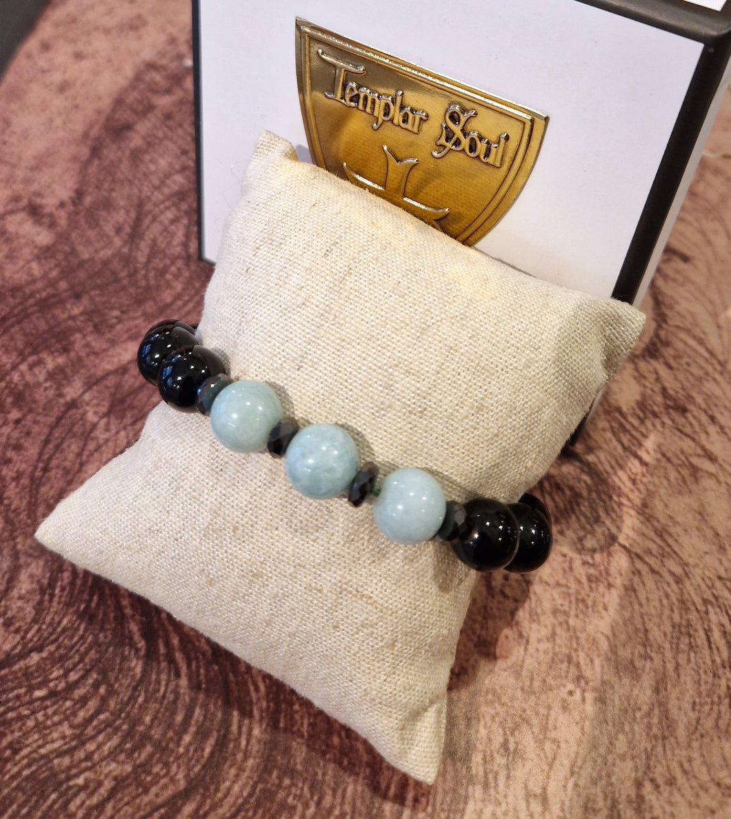 NEW - Bracelet raffiné de calcédoines & onyx noir 100% naturelles - Gamme luxe