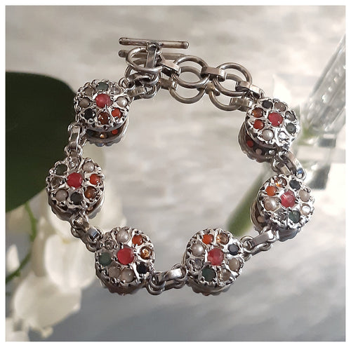 Magnifique bracelet en argent 925 et pierres en rosaces - PIECE UNIQUE - NEW