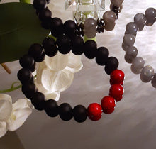 Bracelet racé en véritables onyx noirs & corail rouge naturel véritable - NEW