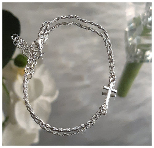 Bracelet fin tosadé en argent 925 avec croix (petite taille) - NEW