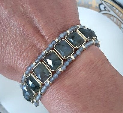 Superbe bracelet florentin en inox doré & labradorites - NEW