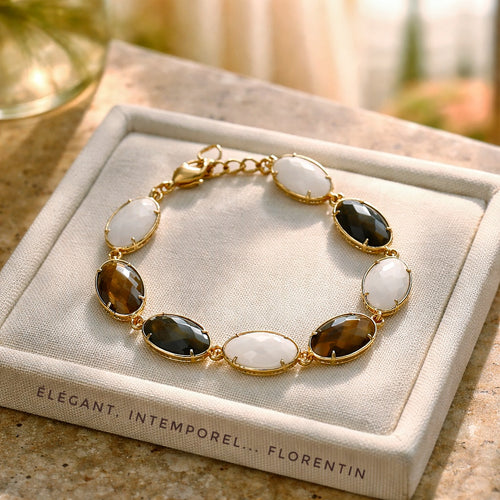 Superbe bracelet Florentin en inox doré & cristaux translucides - NEW
