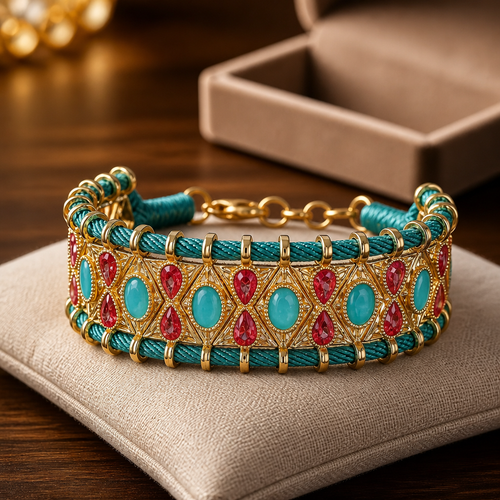 Pétillant bracelet Florentin en inox doré, émail & cordage - NEW