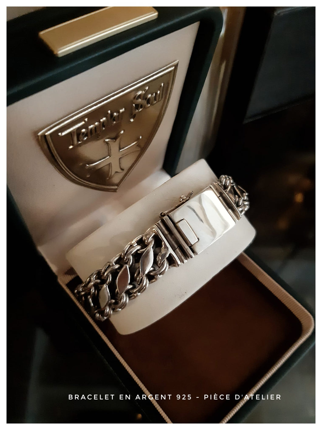 Bracelet maille large travaillée en argent 925, superbe Master Piece -  Artisanal - NEW