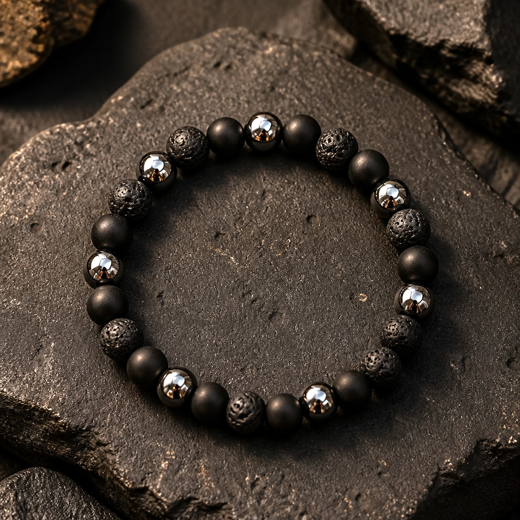 Bracelet Pierres de Lave & Hématites - La Force de la Matière