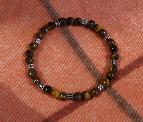 Bracelet masculin œil de tigre naturel & hématite - Top qualité - NEW