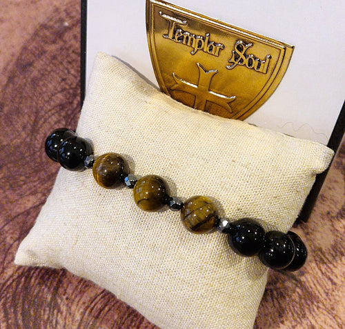 NEW - Bracelet raffiné de pierres œil de tigre & onyx noir 100% naturelles - Gamme luxe