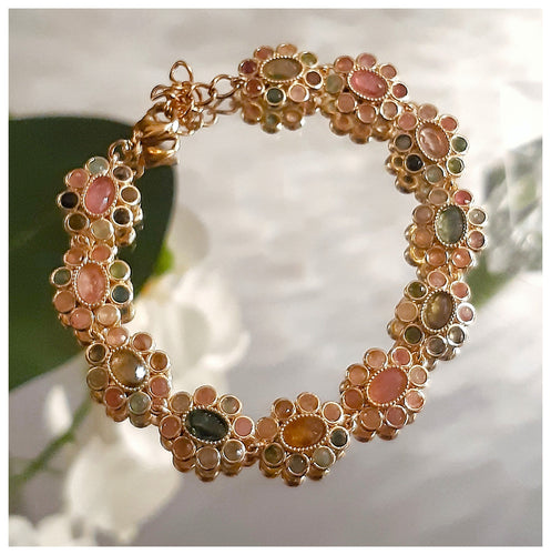 Superbe bracelet en inox doré & tourmalines - NEW coup de coeur