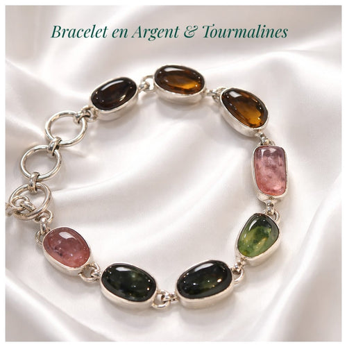 Superbe bracelet en argent 925 & tourmalines naturelles - NEW