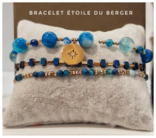 Triple bracelet "Etoile du Berger" dorés & très beaux tons bleus  - NEW
