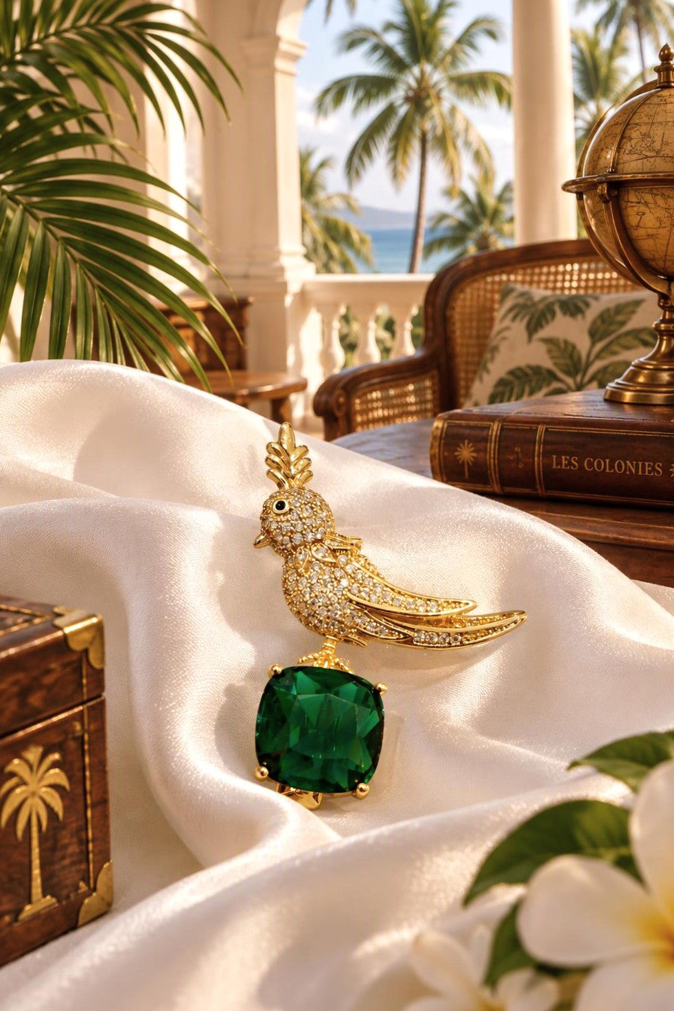 Broche Oiseau Exotique – Cristaux Autrichiens & Éclat d'Émeraude