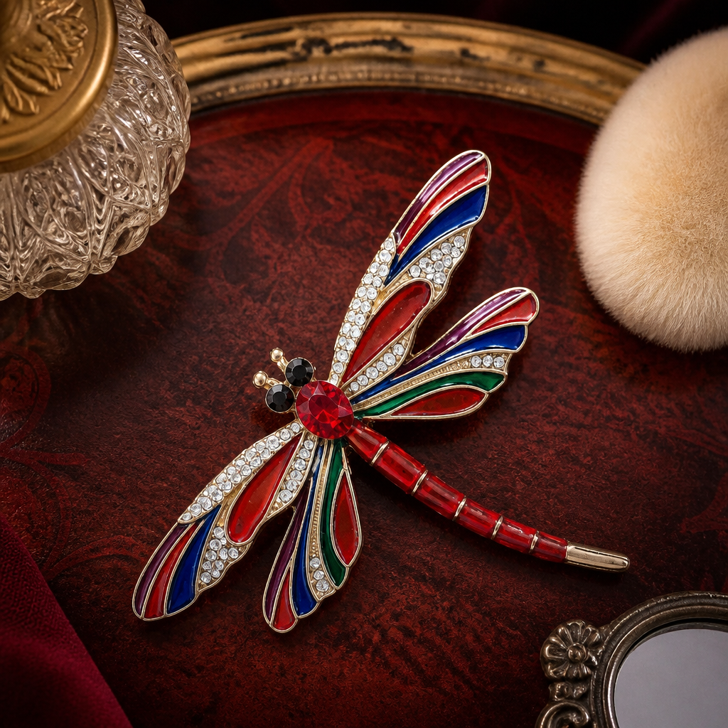 Broche Libellule Éclats d’Automne - Émail & Cristaux