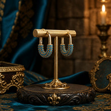 Boucles "Le Secret" - Cadenas en Vermeil, Turquoises & Cristaux