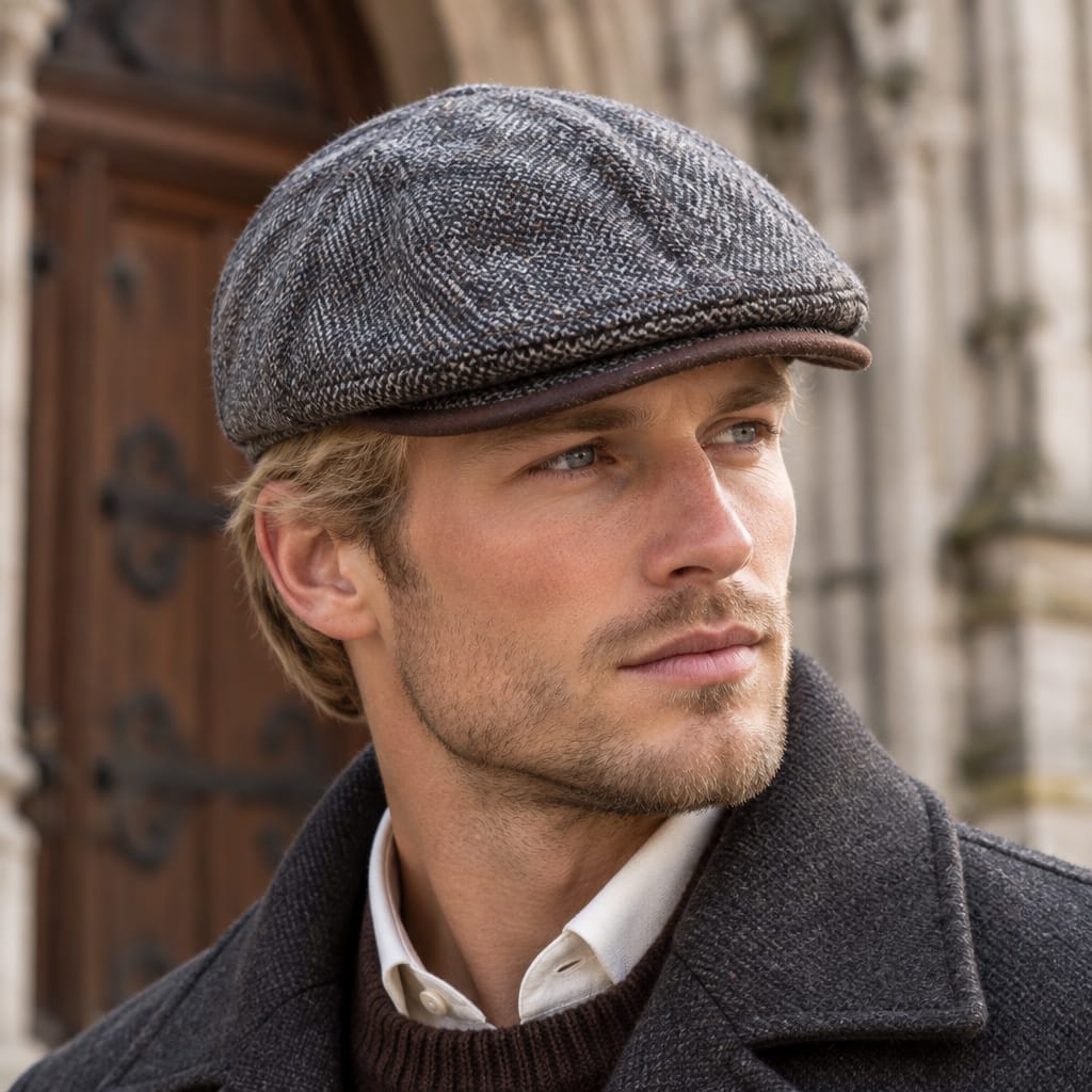 Casquette Gentleman en laine anthracite chinée - intérieur imperméable