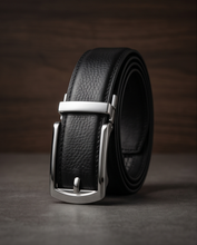 Ceinture en cuir noir grainé - Boucle automatique et taille sur mesure adaptable!