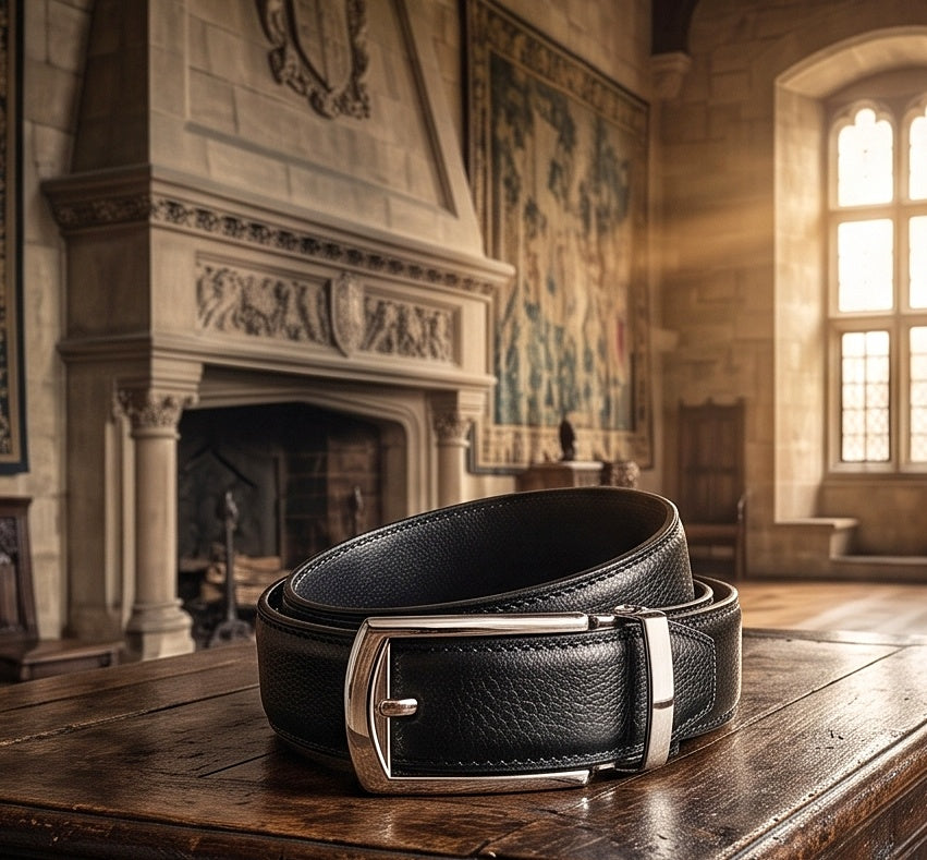 Ceinture en cuir noir grainé - Boucle automatique et taille sur mesure adaptable!