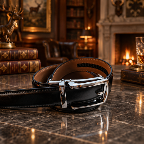 Ceinture en cuir noir lisse - Boucle automatique et taille sur mesure adaptable!