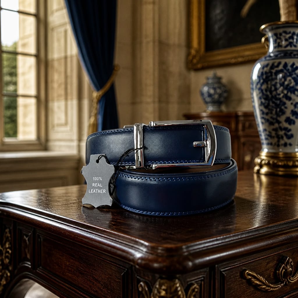 Ceinture Bleu Marine - Boucle automatique et taille sur mesure adaptable!