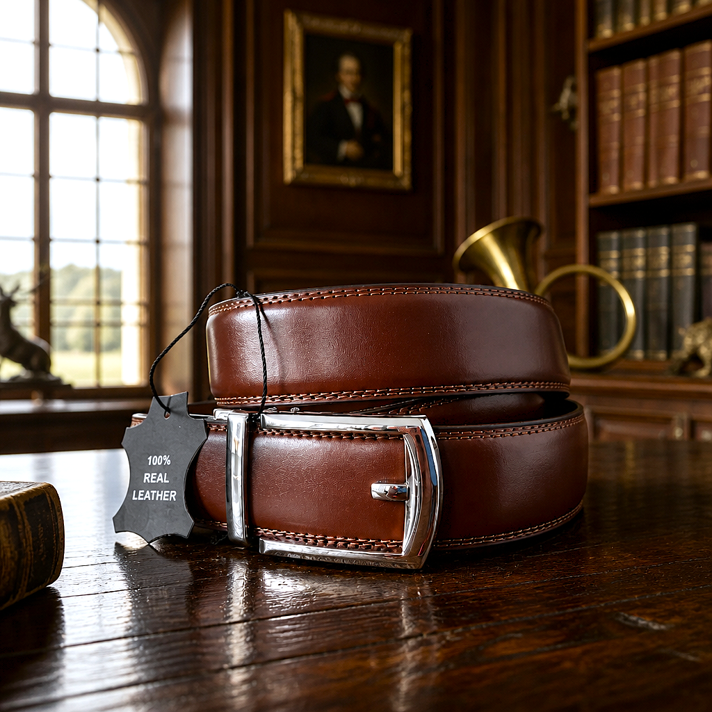 Ceinture en cuir Cognac - Boucle automatique et taille sur mesure adaptable!