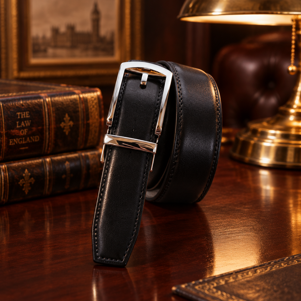 Ceinture en cuir noir lisse - Boucle automatique et taille sur mesure adaptable!
