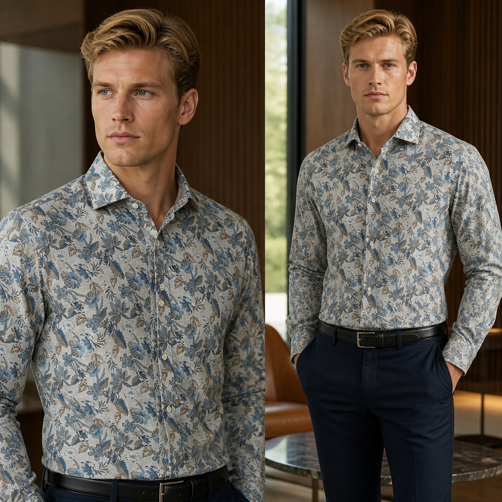 Chemise imprimé végétal 50% coton 50% lin - habillée et originale - NEW