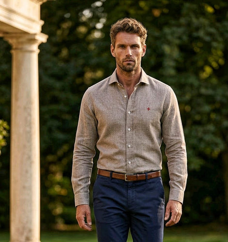 Chemise grège 100% lin naturel avec Croix des Templiers - NEW