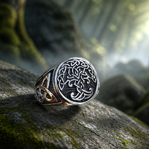 Chevalière Arbre de Vie & entrelacs Celtiques en argent 925