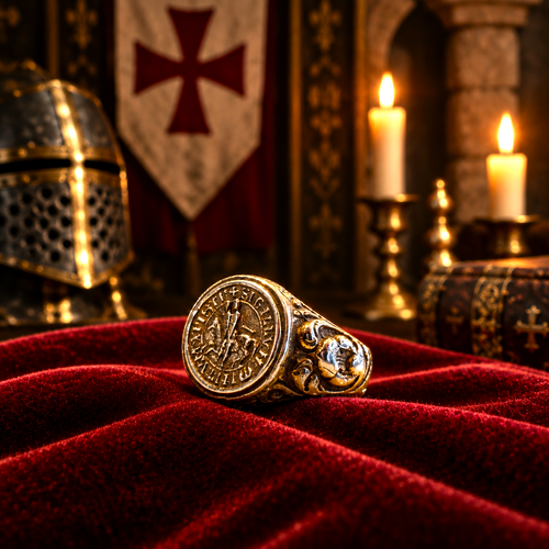 Chevalière « Templar Lady »  Sceau des Chevaliers du Temple (Argent & Or 18 carats)